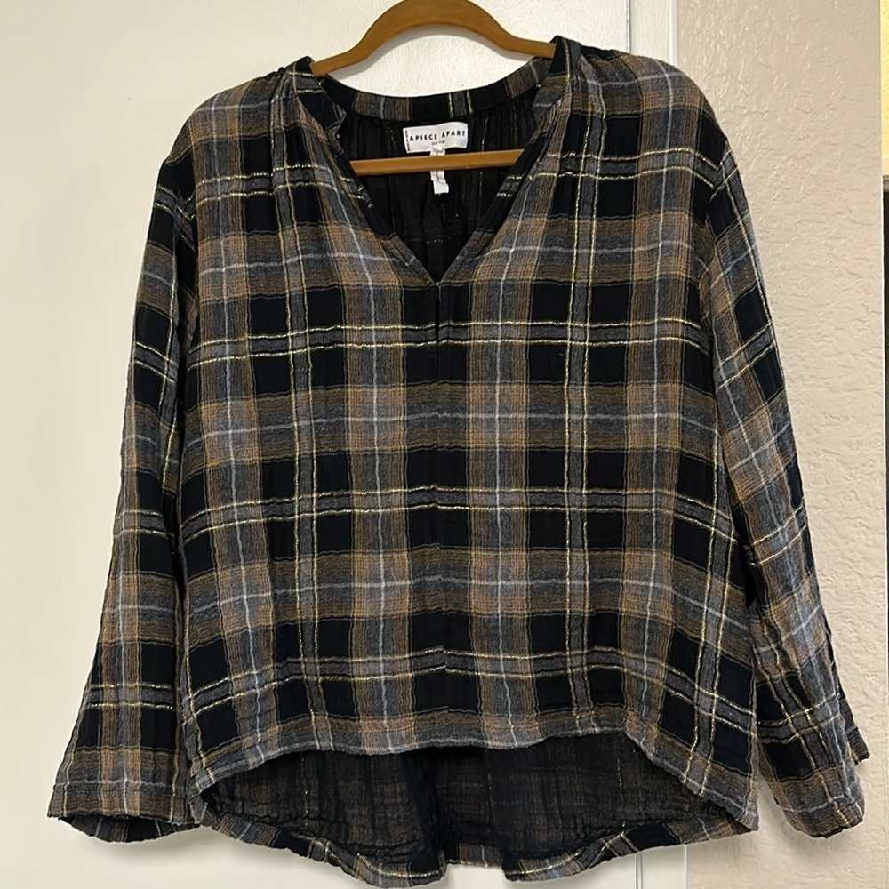 A PIECE APART AGATA TOP FLANNEL HOOK AND EYE GOLD THREAD SIZE 6​​​​‎